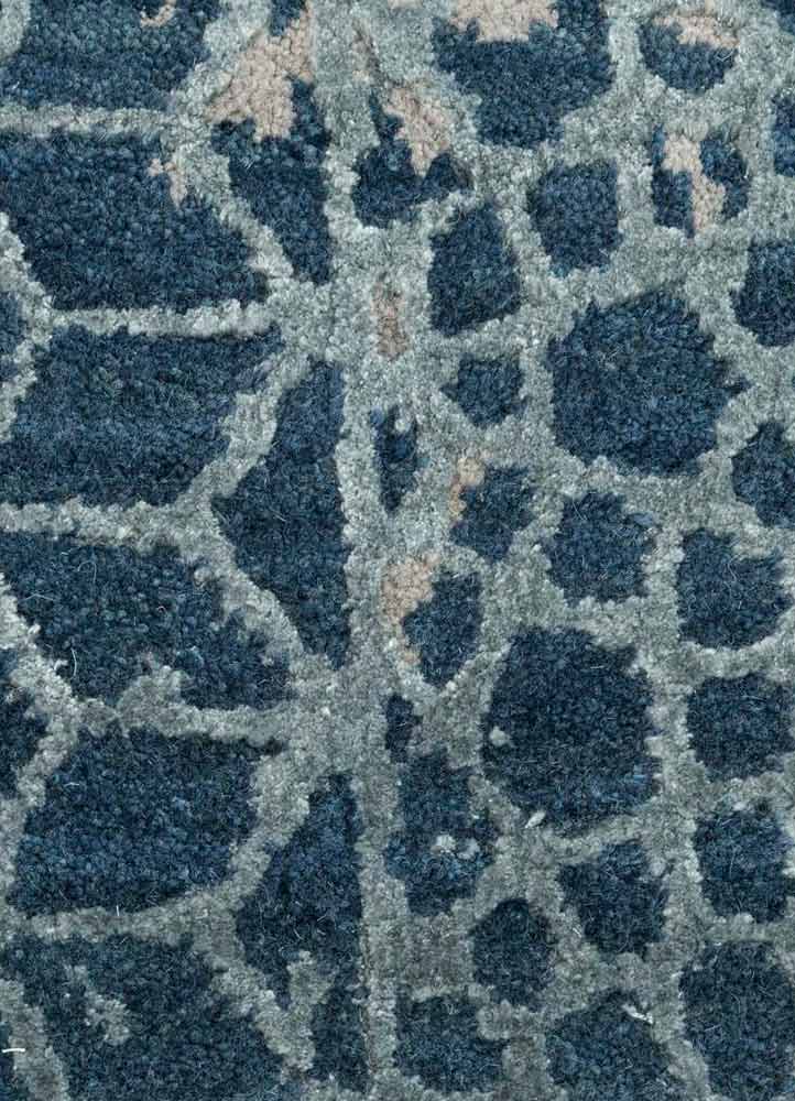 chaos theory by kavi blue wool and bamboo silk Hand Knotted Rug - CloseUp